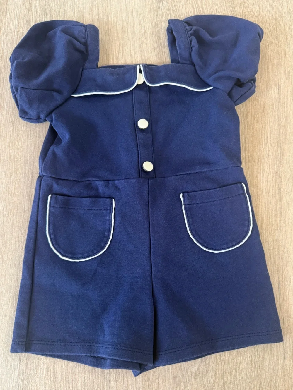 Janie and Jack Navy Puff Sleeve Knit Romper Nautical White Toddler Girls 2T